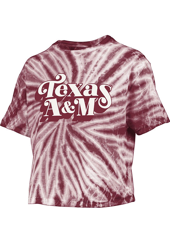 Pressbox Texas A&M Aggies Womens Maroon Tie Dye Campus Crop Short Sleeve T-Shirt