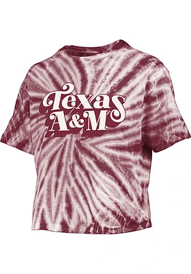 Pressbox Texas A&M Aggies Womens Maroon Tie Dye Campus Crop Short Sleeve T-Shirt