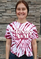 Pressbox Texas A&M Aggies Womens Maroon Tie Dye Campus Crop Short Sleeve T-Shirt