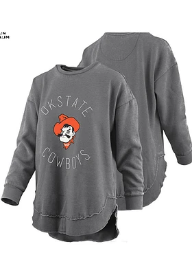 Pressbox Oklahoma State Cowboys Womens Black Vintage Poncho Crew Sweatshirt