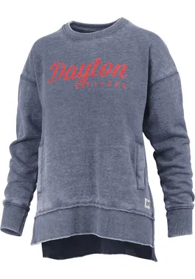 Pressbox Dayton Flyers Womens Navy Blue Aleena Crew Sweatshirt