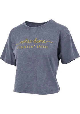 Pressbox Notre Dame Fighting Irish Womens Navy Blue Vintage Burnout Crop Short Sleeve T-Shirt