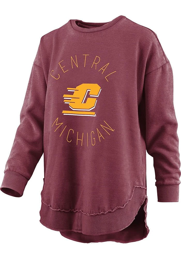 Pressbox Central Michigan Chippewas Womens Maroon Burnout Bakersfield Poncho Crew Sweatshirt