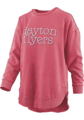 Dayton Flyers Womens Red Burnout Blue Jean Baby Poncho Crew Sweatshirt