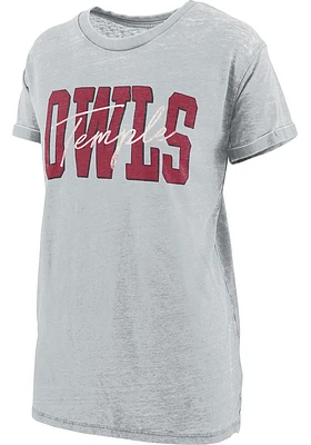 Pressbox Temple Owls Womens Grey Burnout Everest Short Sleeve T-Shirt
