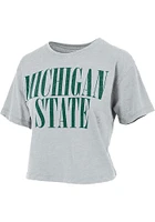 Pressbox Michigan State Spartans Womens Grey Burnout Showtime Crop Short Sleeve T-Shirt