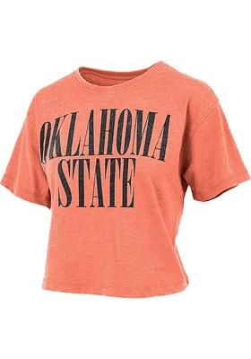 Pressbox Oklahoma State Cowboys Womens Orange Burnout Showtime Crop Short Sleeve T-Shirt