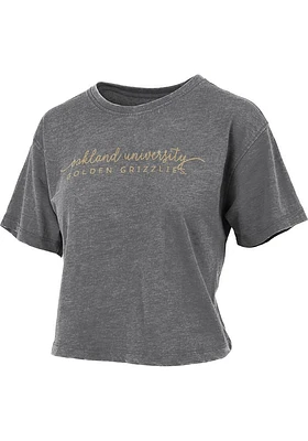 Pressbox Oakland University Golden Grizzlies Womens Black Burnout Valdosta Crop Short Sleeve T-Shi..