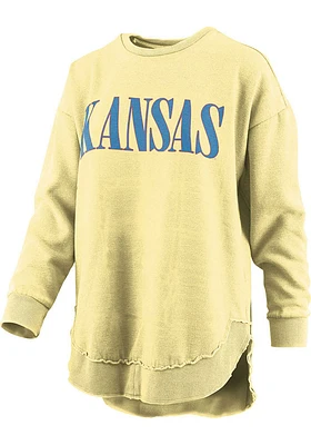 Pressbox Kansas Jayhawks Womens Yellow Burnout Showtime Poncho Crew Sweatshirt