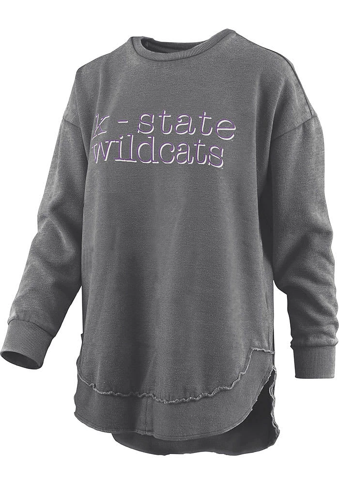 Pressbox K-State Wildcats Womens Black Burnout Blue Jean Baby Poncho Crew Sweatshirt