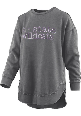 Pressbox K-State Wildcats Womens Black Burnout Blue Jean Baby Poncho Crew Sweatshirt