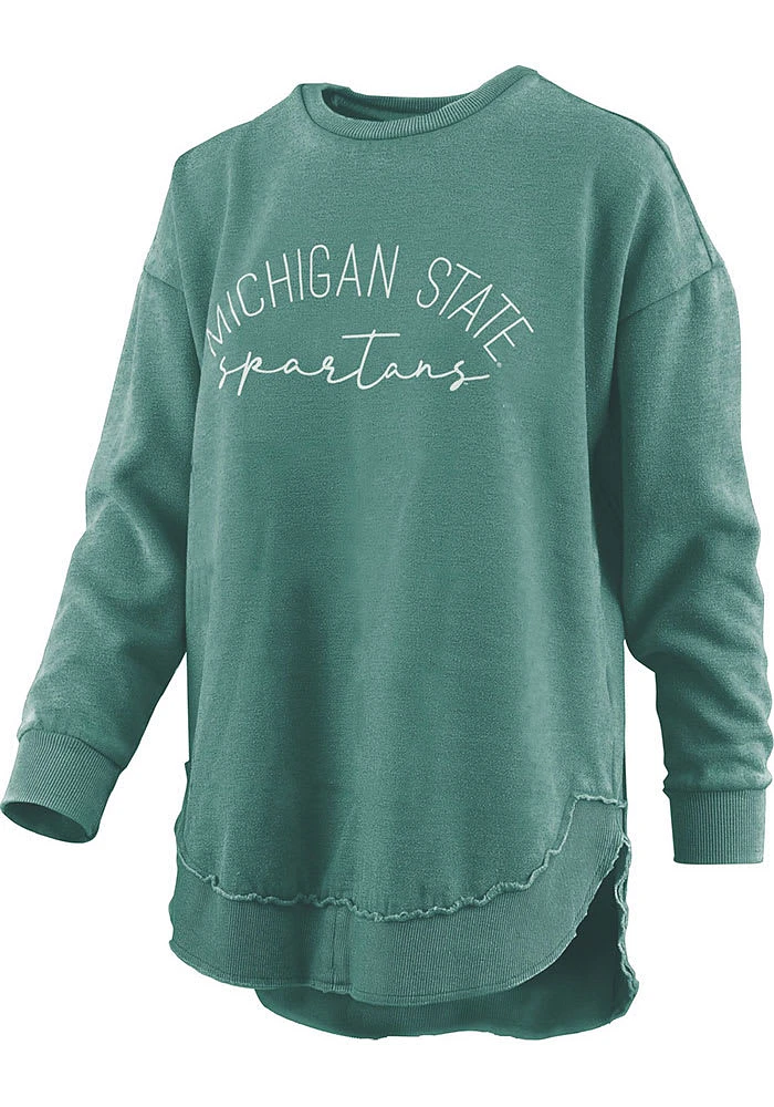 Pressbox Michigan State Spartans Womens Green Burnout Hello Sunshine Poncho Crew Sweatshirt