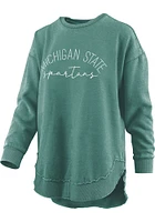 Pressbox Michigan State Spartans Womens Green Burnout Hello Sunshine Poncho Crew Sweatshirt