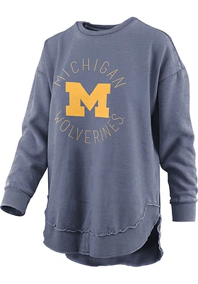 Pressbox Michigan Wolverines Womens Blue Burnout Bakersfield Poncho Crew Sweatshirt