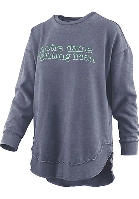 Pressbox Notre Dame Fighting Irish Womens Navy Blue Burnout Jean Baby Poncho Crew Sweatshirt