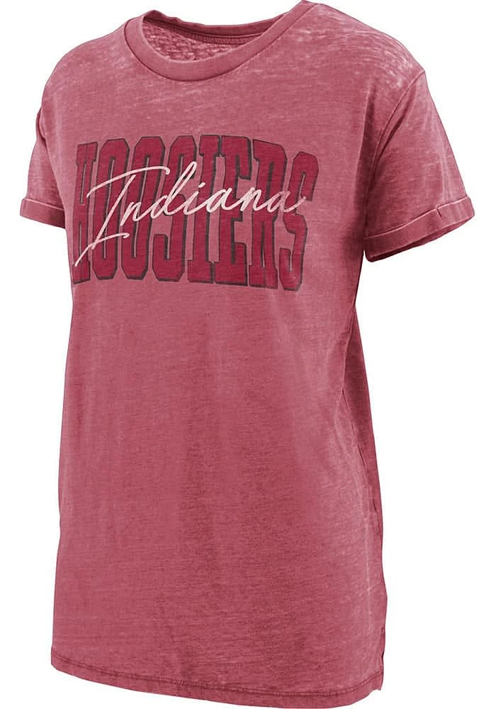 Pressbox Indiana Hoosiers Womens Crimson Burnout Everest Short Sleeve T-Shirt