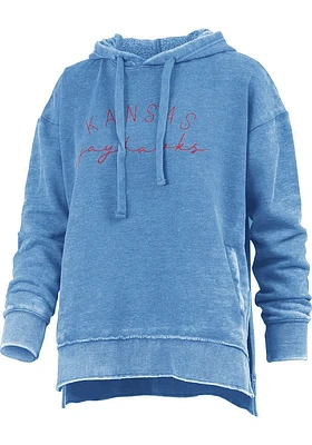 Pressbox Kansas Jayhawks Womens Blue Burnout Hello Sunshine Hooded Sweatshirt