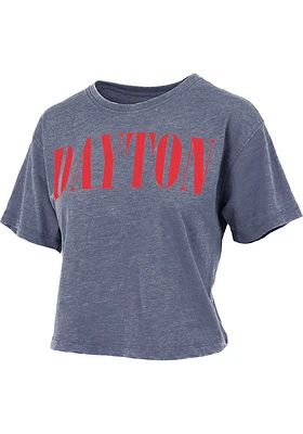 Pressbox Dayton Flyers Womens Navy Blue Burnout Showtime Crop Short Sleeve T-Shirt