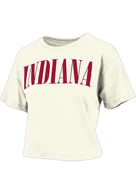 Pressbox Indiana Hoosiers Womens Ivory Burnout Showtime Crop Short Sleeve T-Shirt