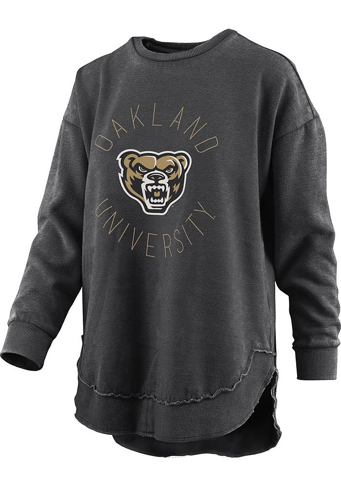 Pressbox Oakland University Golden Grizzlies Womens Black Burnout Bakersfield Poncho Crew Sweatshi..