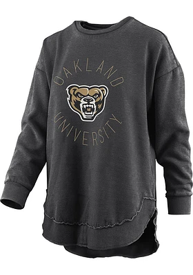 Pressbox Oakland University Golden Grizzlies Womens Black Burnout Bakersfield Poncho Crew Sweatshi..