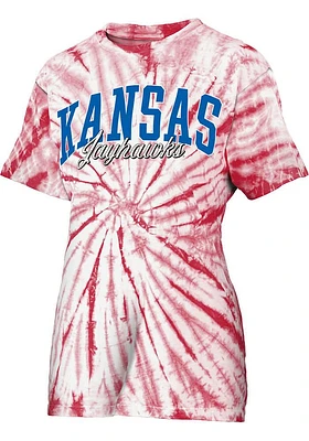Pressbox Kansas Jayhawks Womens Red Tie Dye Santana Short Sleeve T-Shirt