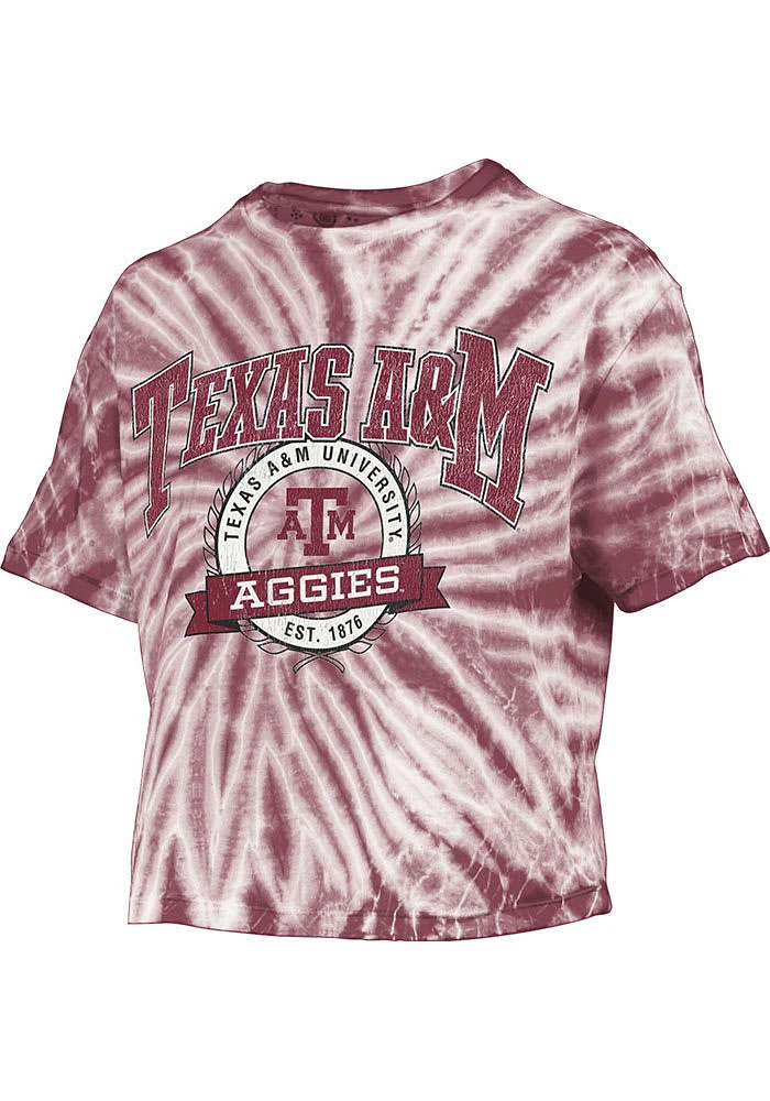 Pressbox Texas A&M Aggies Womens Maroon Tie Dye Gibraltar Crop Short Sleeve T-Shirt