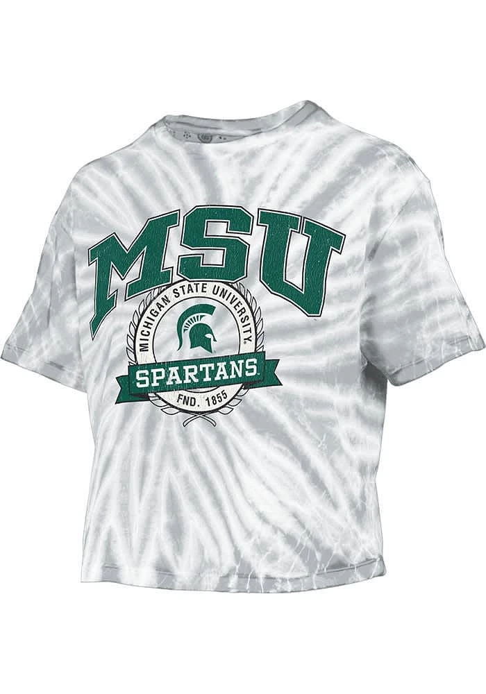 Pressbox Michigan State Spartans Womens Grey Tie Dye Gibraltar Crop Short Sleeve T-Shirt