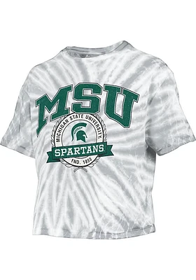 Pressbox Michigan State Spartans Womens Grey Tie Dye Gibraltar Crop Short Sleeve T-Shirt