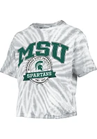 Pressbox Michigan State Spartans Womens Grey Tie Dye Gibraltar Crop Short Sleeve T-Shirt