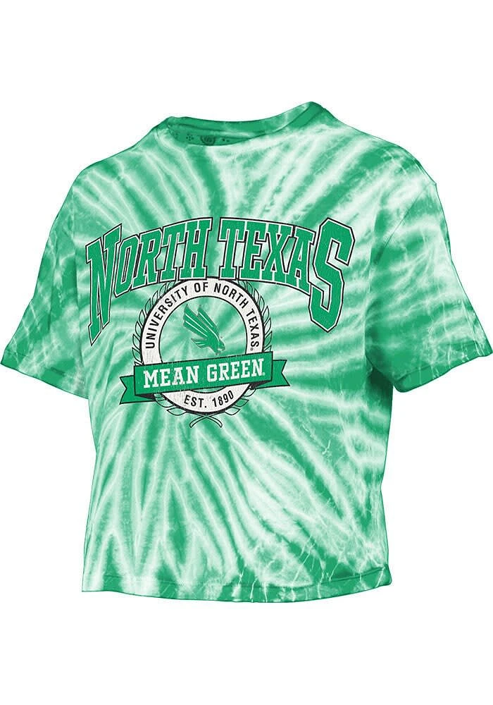 Pressbox North Texas Mean Green Womens Kelly Tie Dye Gibraltar Crop Short Sleeve T-Shirt