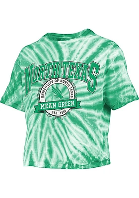 Pressbox North Texas Mean Green Womens Kelly Tie Dye Gibraltar Crop Short Sleeve T-Shirt