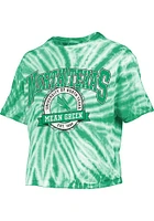 Pressbox North Texas Mean Green Womens Kelly Tie Dye Gibraltar Crop Short Sleeve T-Shirt