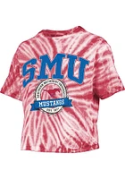 Pressbox SMU Mustangs Womens Red Tie Dye Gibraltar Crop Short Sleeve T-Shirt