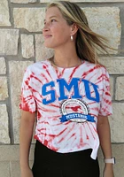 Pressbox SMU Mustangs Womens Red Tie Dye Gibraltar Crop Short Sleeve T-Shirt