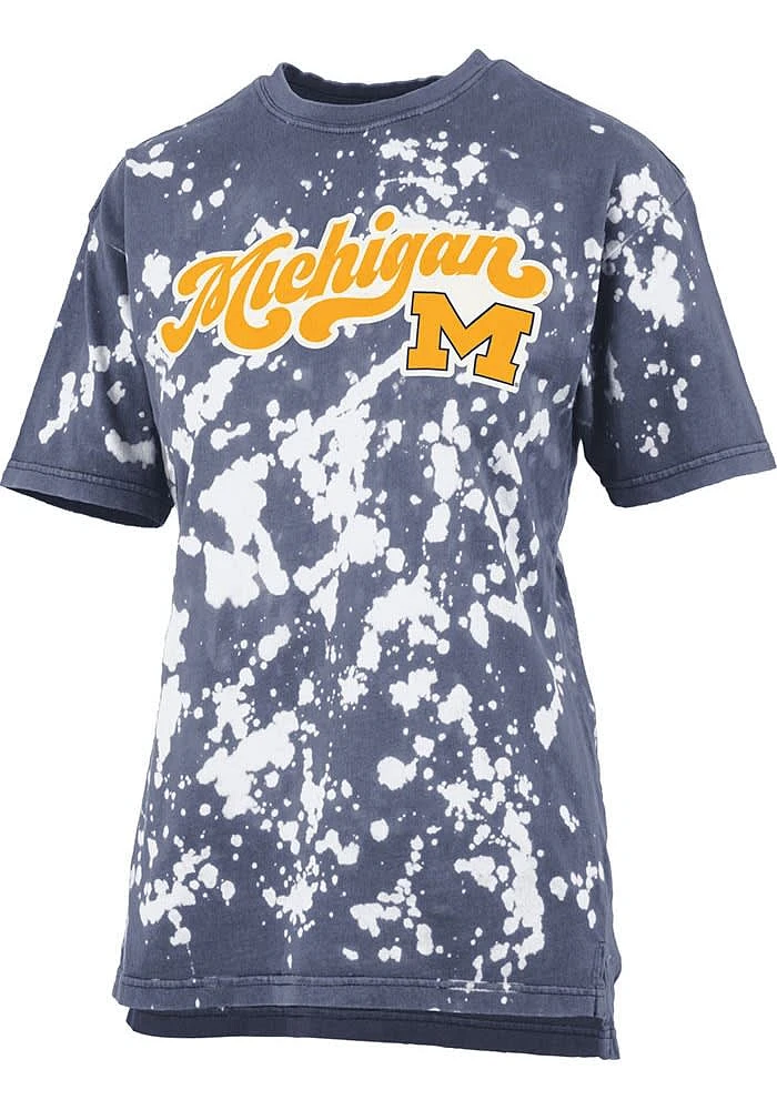 Pressbox Michigan Wolverines Womens Blue Bleach Wash Bonanza Short Sleeve T-Shirt