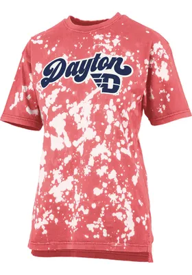 Pressbox Dayton Flyers Womens Red Bleach Wash Bonanza Short Sleeve T-Shirt