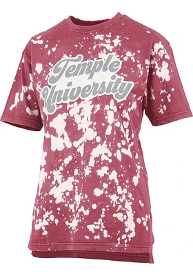 Pressbox Temple Owls Womens Crimson Bleach Wash Bonanza Short Sleeve T-Shirt