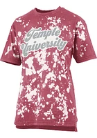 Pressbox Temple Owls Womens Crimson Bleach Wash Bonanza Short Sleeve T-Shirt