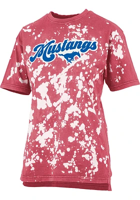 Pressbox SMU Mustangs Womens Red Bleach Wash Bonanza Short Sleeve T-Shirt