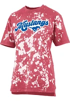 Pressbox SMU Mustangs Womens Red Bleach Wash Bonanza Short Sleeve T-Shirt