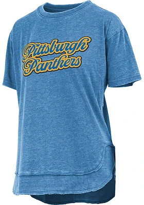 Pressbox Pitt Panthers Womens Blue Vintage Poncho Short Sleeve T-Shirt