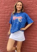 Pressbox Kansas Jayhawks Womens Blue Bleach Wash Bonanza Short Sleeve T-Shirt