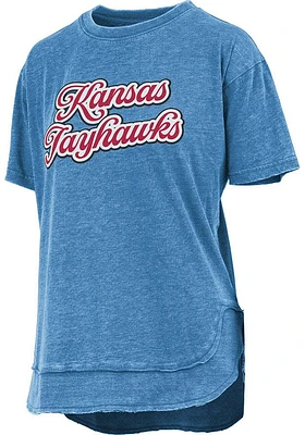 Pressbox Kansas Jayhawks Womens Blue Vintage Poncho Short Sleeve T-Shirt