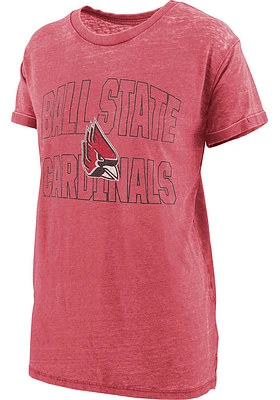 Pressbox Ball State Cardinals Womens Red Burnout Maxine Short Sleeve T-Shirt