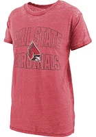 Pressbox Ball State Cardinals Womens Red Burnout Maxine Short Sleeve T-Shirt