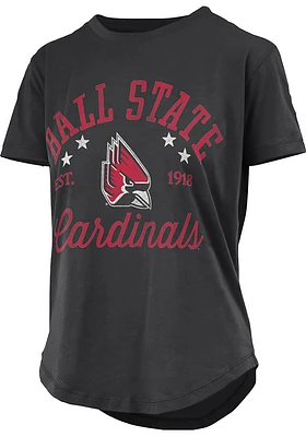 Pressbox Ball State Cardinals Womens Black Rounded Bottom Jade Short Sleeve T-Shirt