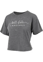 Pressbox Ball State Cardinals Womens Black Burnout Valdosta Crop Short Sleeve T-Shirt