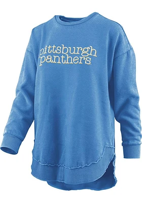 Pressbox Pitt Panthers Womens Blue Burnout Jean Baby Poncho Crew Sweatshirt