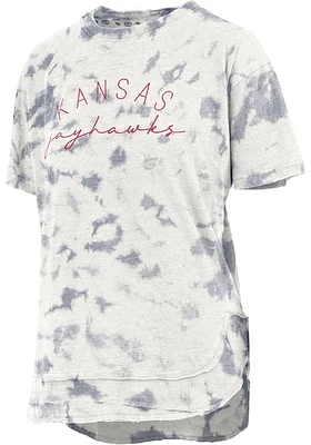 Pressbox Kansas Jayhawks Womens Navy Blue Cloud Dye Poncho Short Sleeve T-Shirt